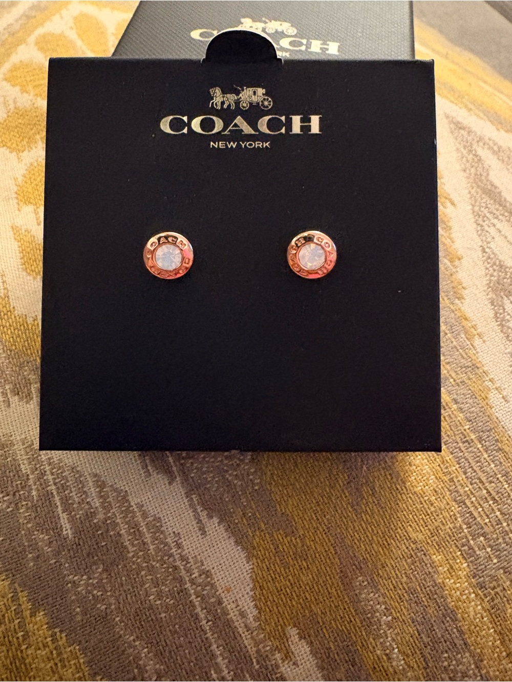 COACH Rose Gold-tone Crystal Circle Stud Earrings